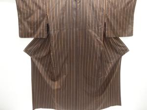 アンティーク　縞織り出し手織り紬単衣着物